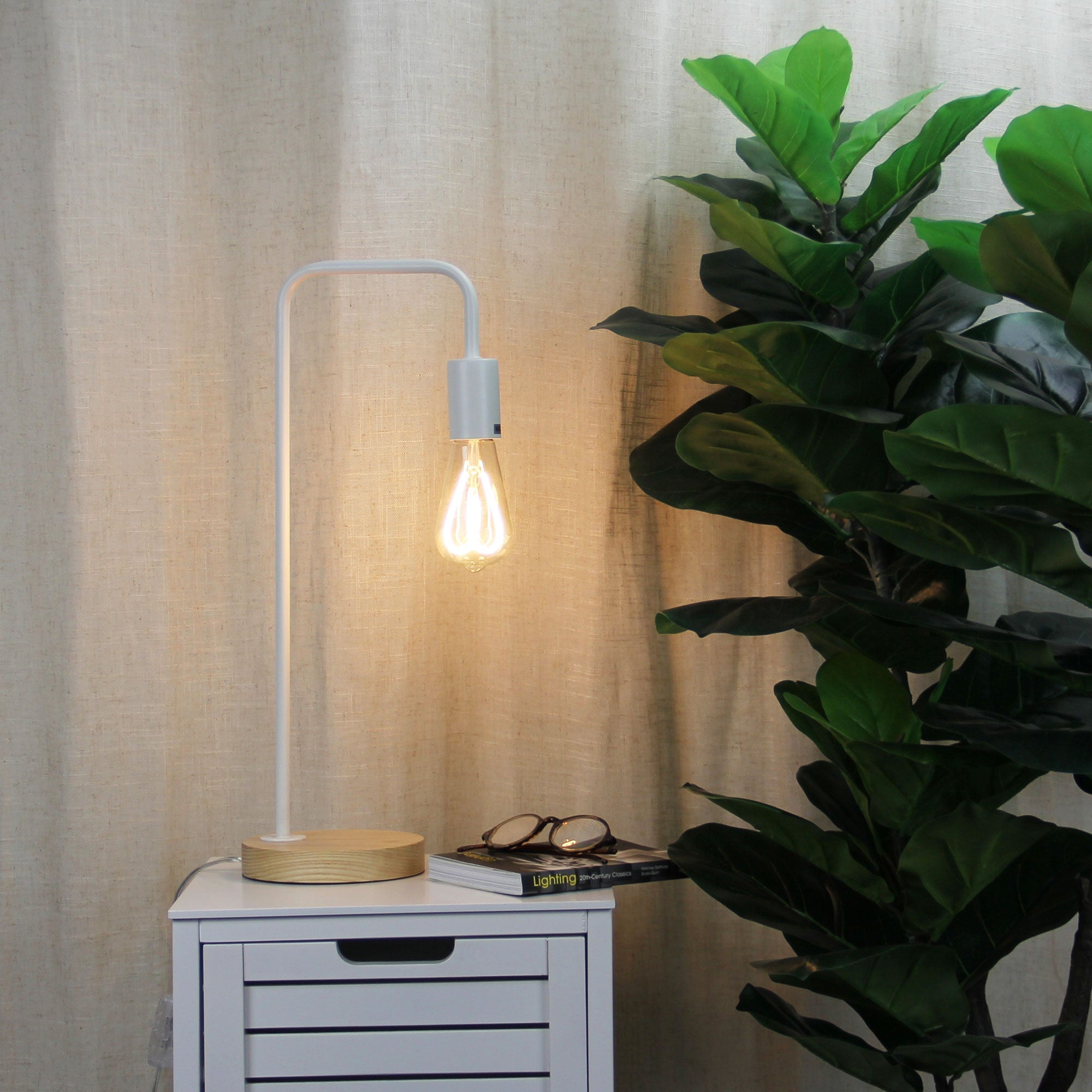 Lane Table Lamp Base Timber With White Arm